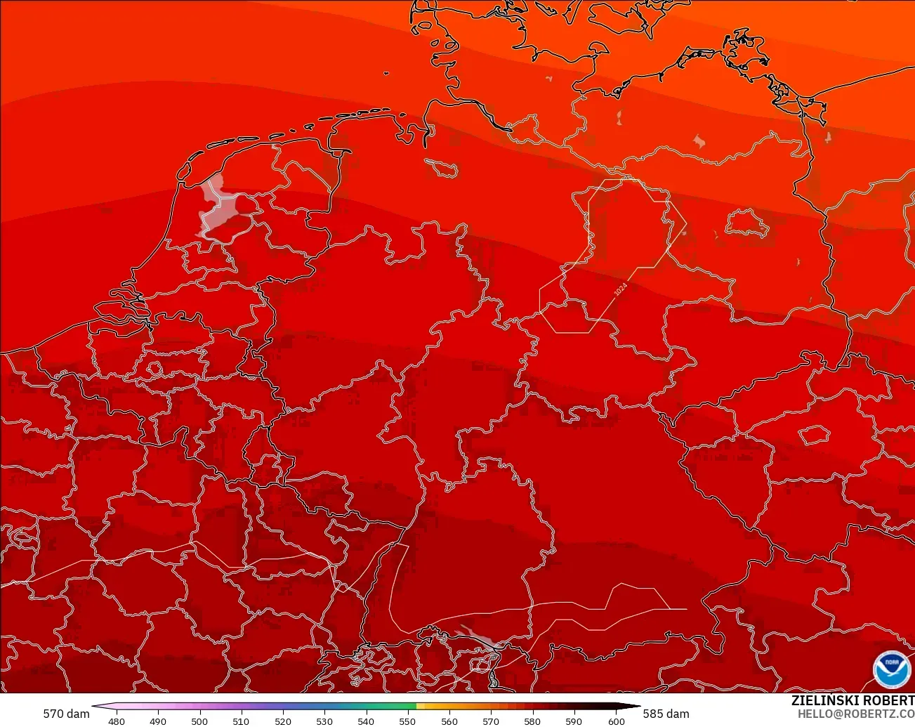 GFS модель - Германия, 500 гПа деңгейіндегі геопотенциал биіктігі
