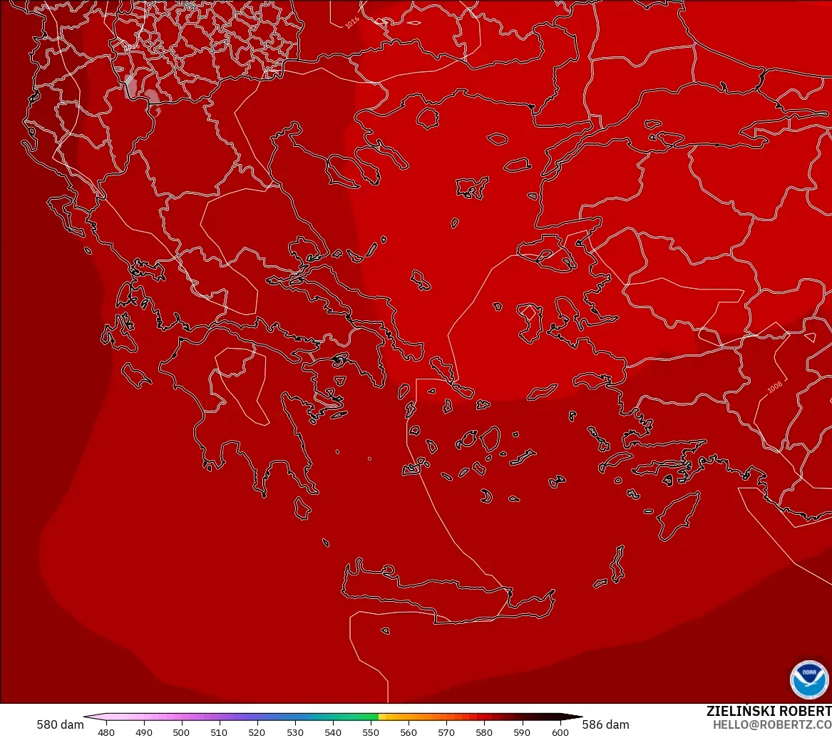 GFS модель - Грекия, 500 гПа деңгейіндегі геопотенциал биіктігі