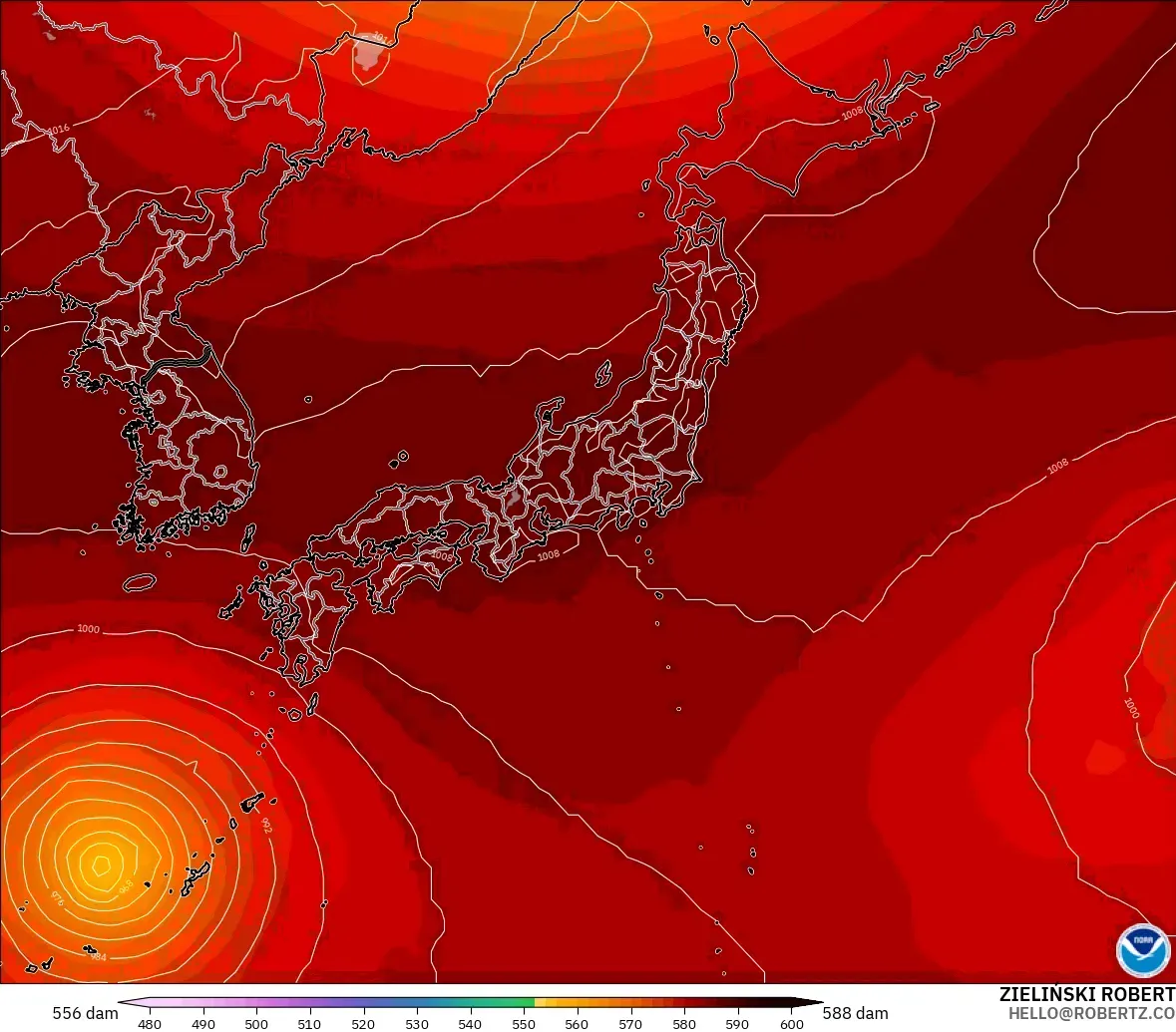 GFS модель - Жапония, 500 гПа деңгейіндегі геопотенциал биіктігі