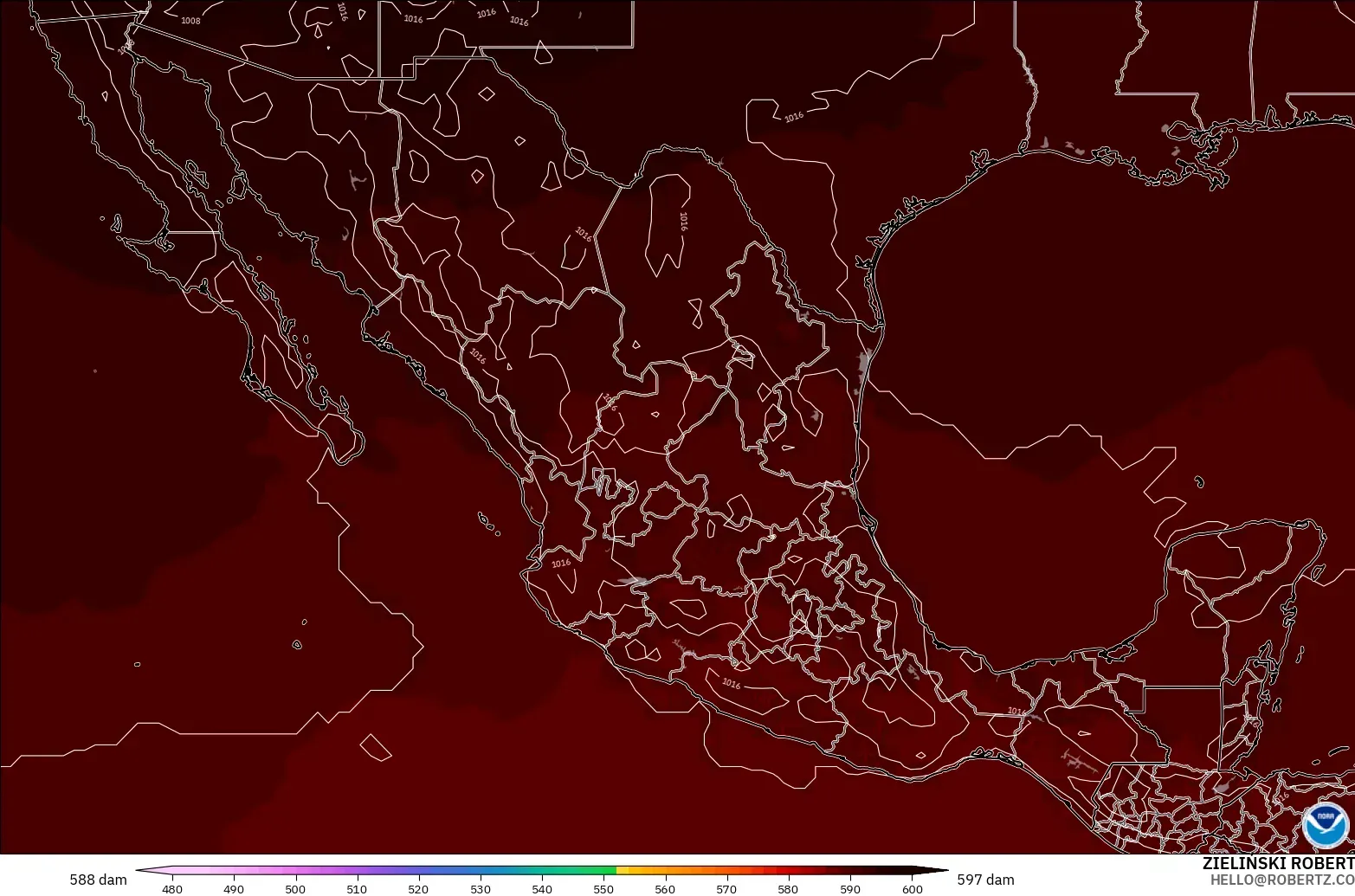 GFS модель - Мексика, 500 гПа деңгейіндегі геопотенциал биіктігі