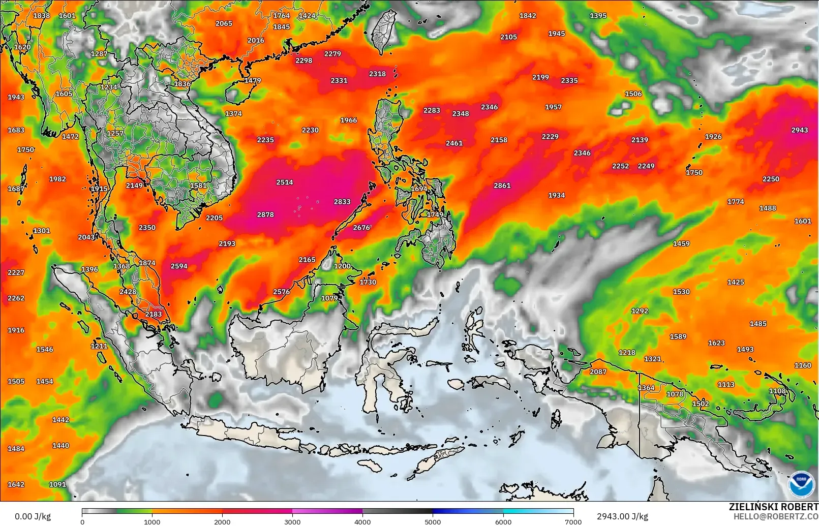GFS модель - Оңтүстік-Шығыс Азия, CAPE