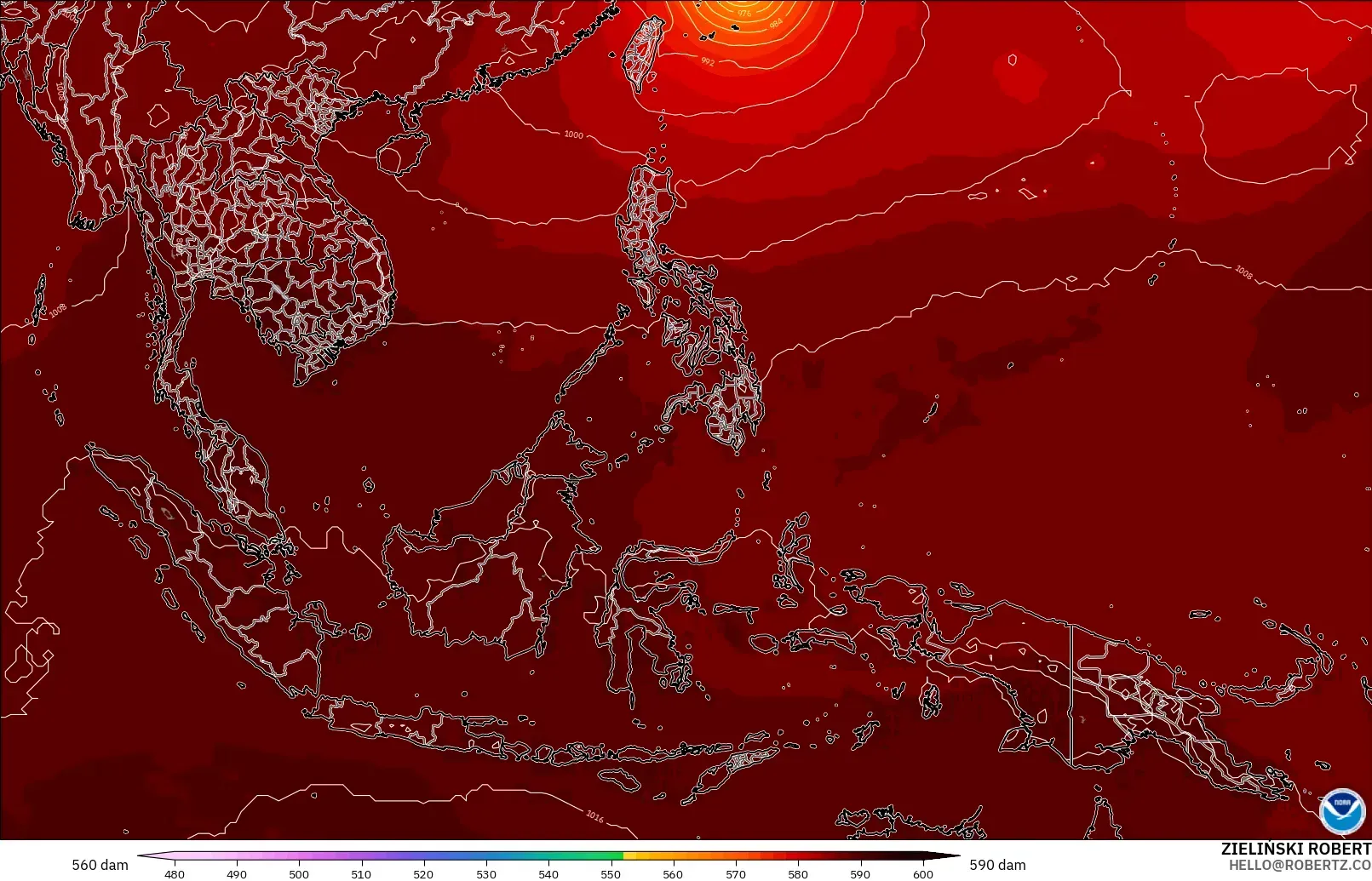 GFS модель - Оңтүстік-Шығыс Азия, 500 гПа деңгейіндегі геопотенциал биіктігі