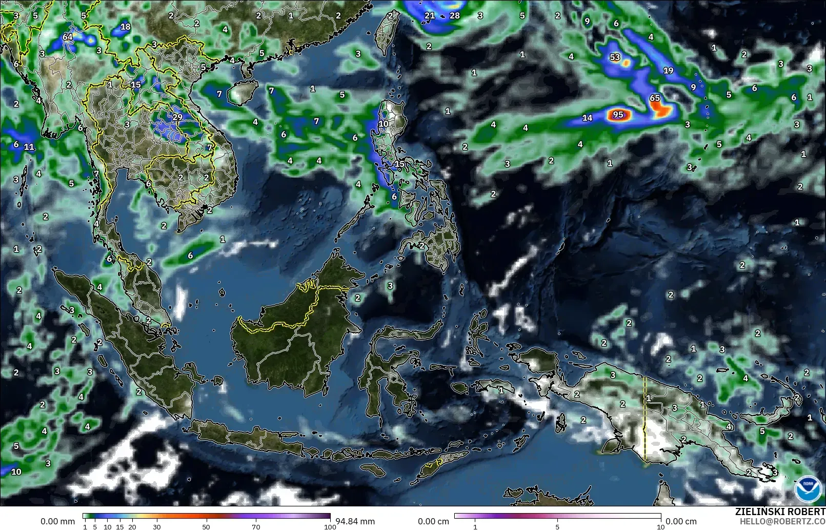 GFS модель - Оңтүстік-Шығыс Азия, Жауын-шашын, Бұлт және Қысым