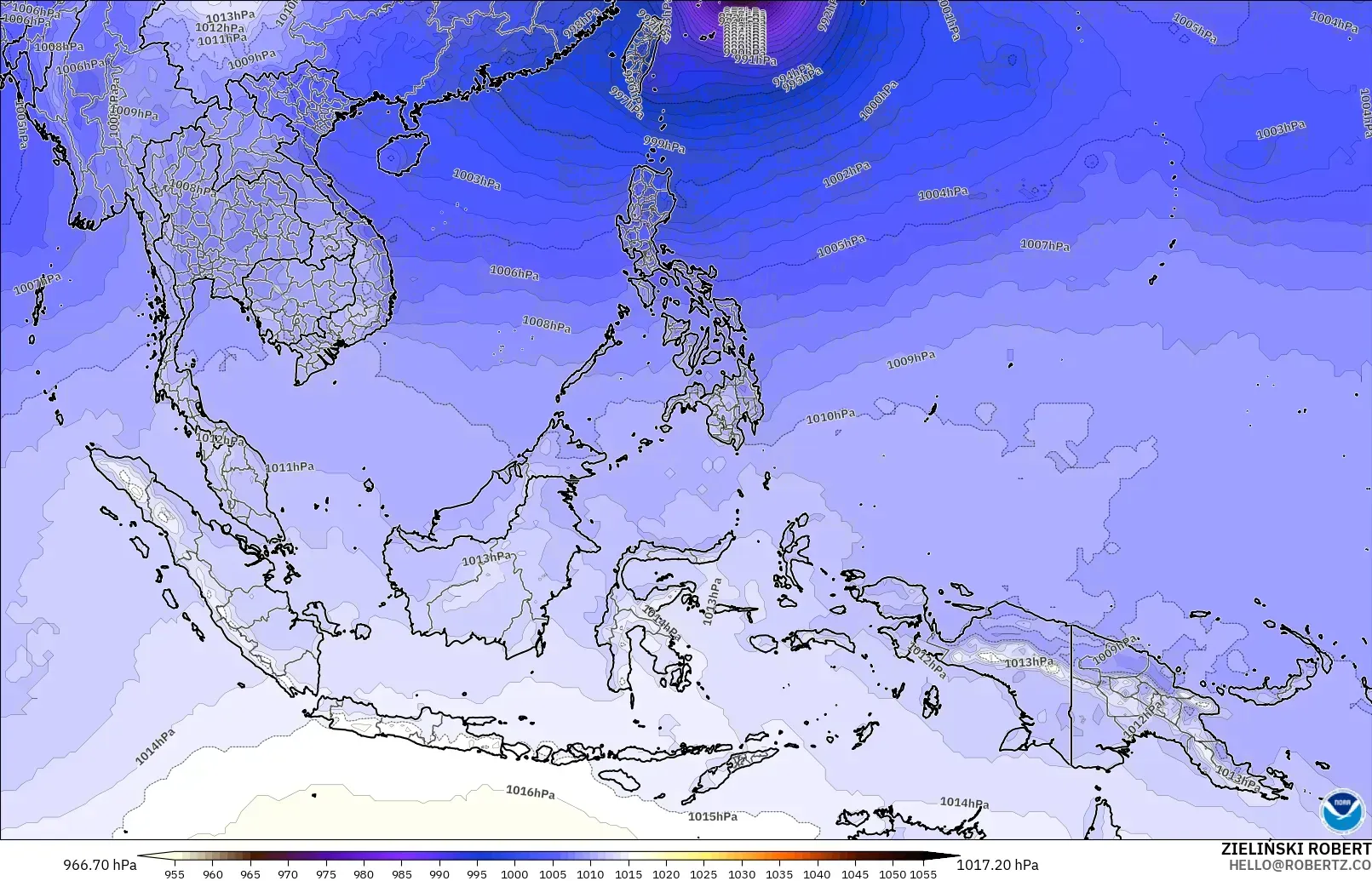 GFS модель - Оңтүстік-Шығыс Азия, Қысым