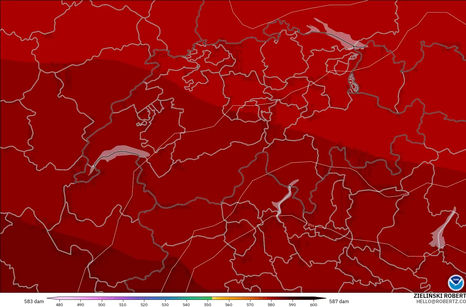 GFS модель - Швейцария, 500 гПа деңгейіндегі геопотенциал биіктігі
