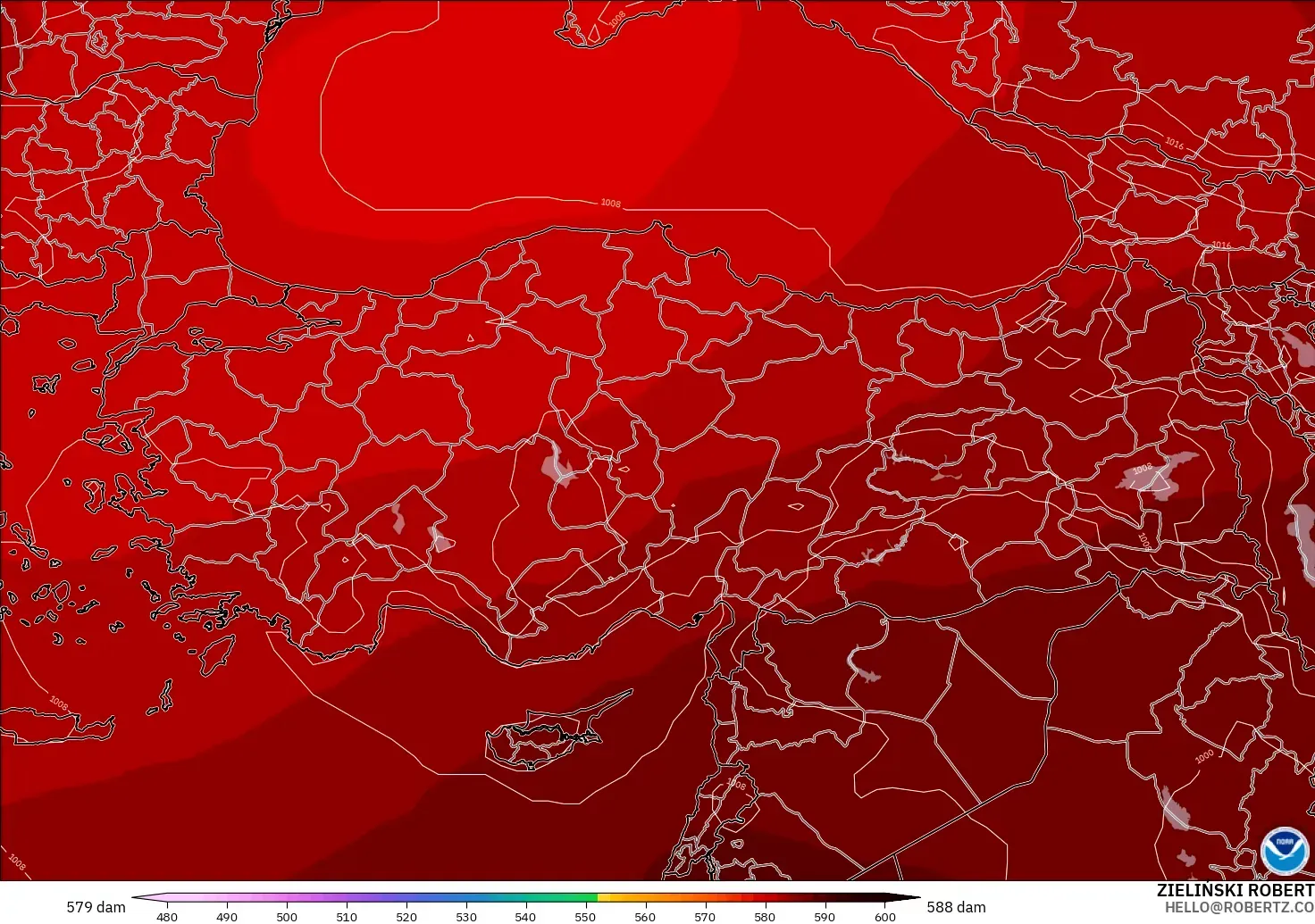GFS модель - Түркия, 500 гПа деңгейіндегі геопотенциал биіктігі