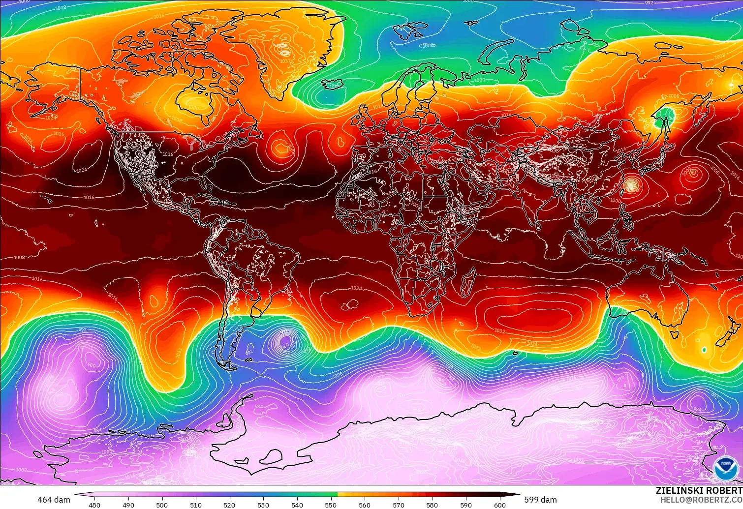 GFS модель - Әлем, 500 гПа деңгейіндегі геопотенциал биіктігі
