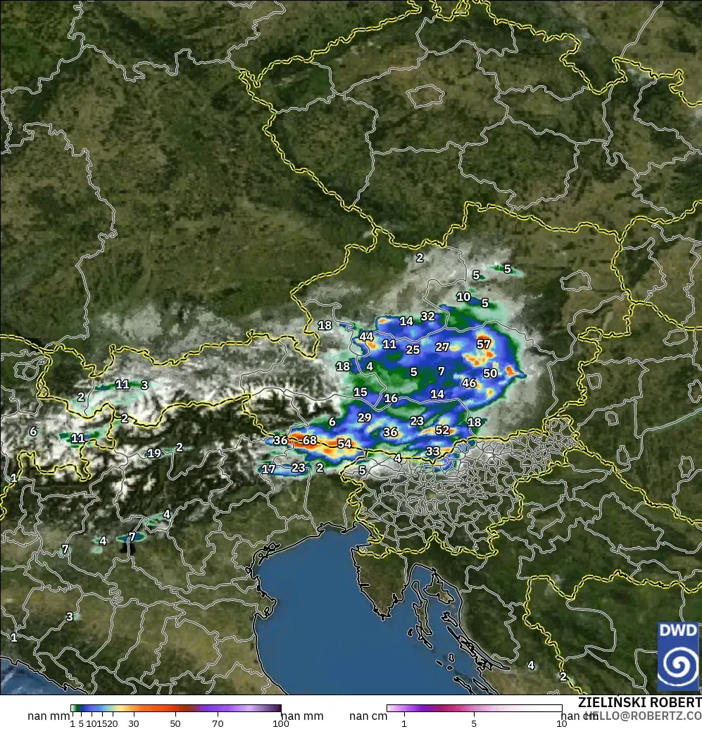 ICON Германия 2 км модель - Австрия, Жауын-шашын, Бұлт және Қысым