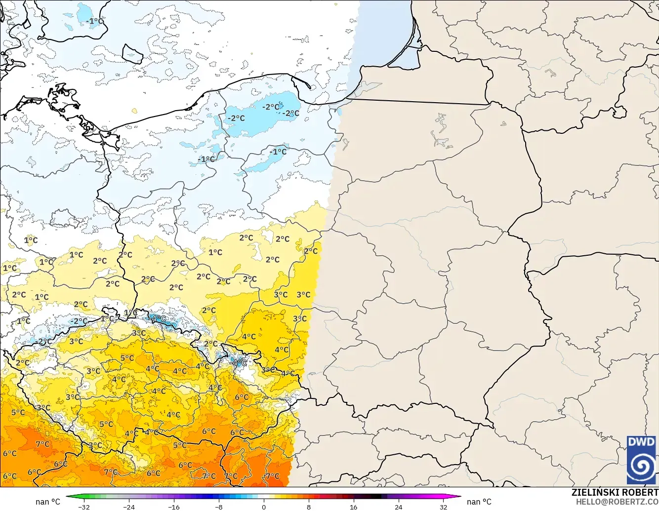 ICON Германия 2 км модель - Польша, 850 hPa Температура Аномалиясы