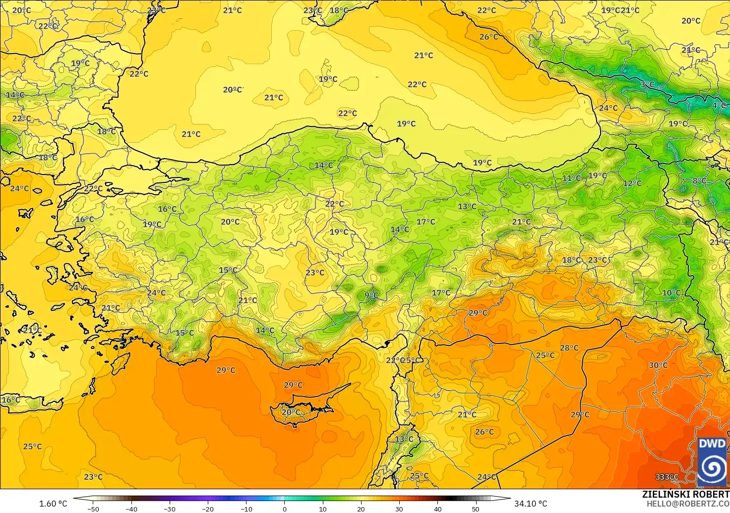 ICON модель - Түркия, Температура 850 hPa