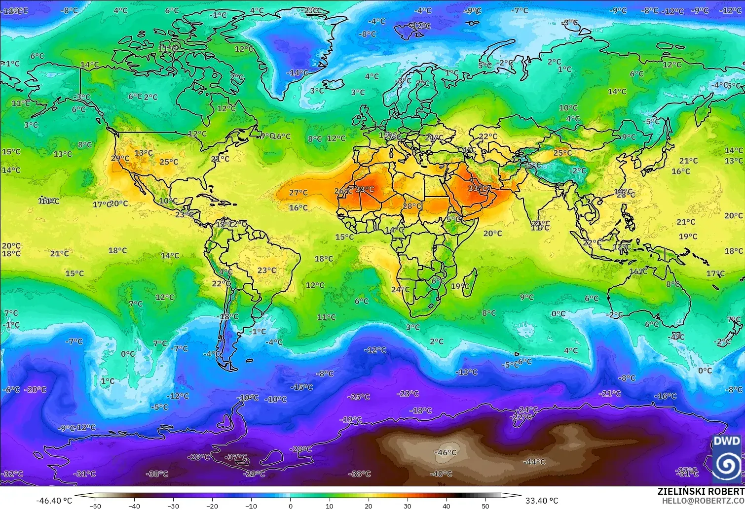 ICON модель - Әлем, Температура 850 hPa