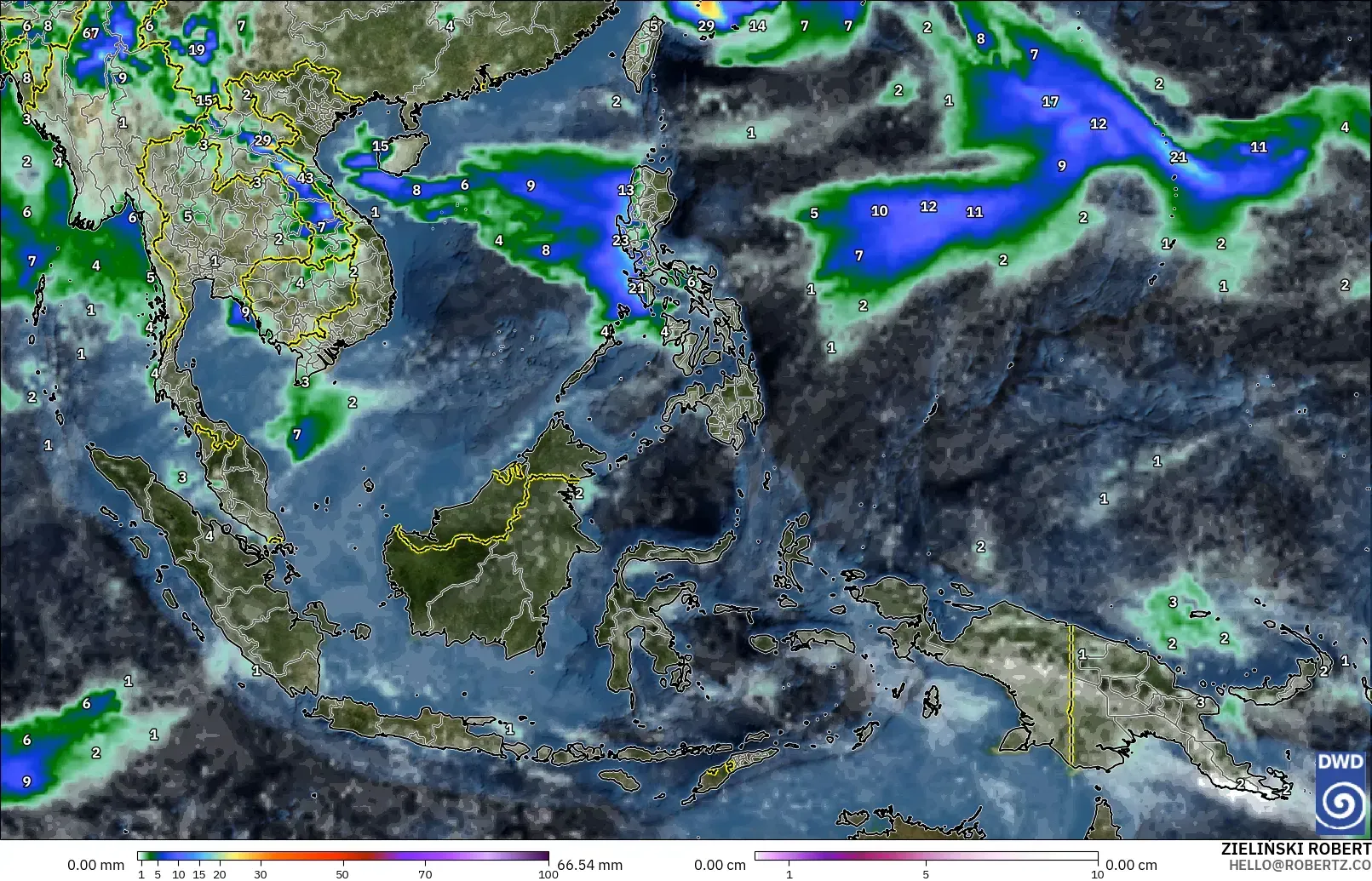 ICON модель - Оңтүстік-Шығыс Азия, Жауын-шашын, Бұлт және Қысым